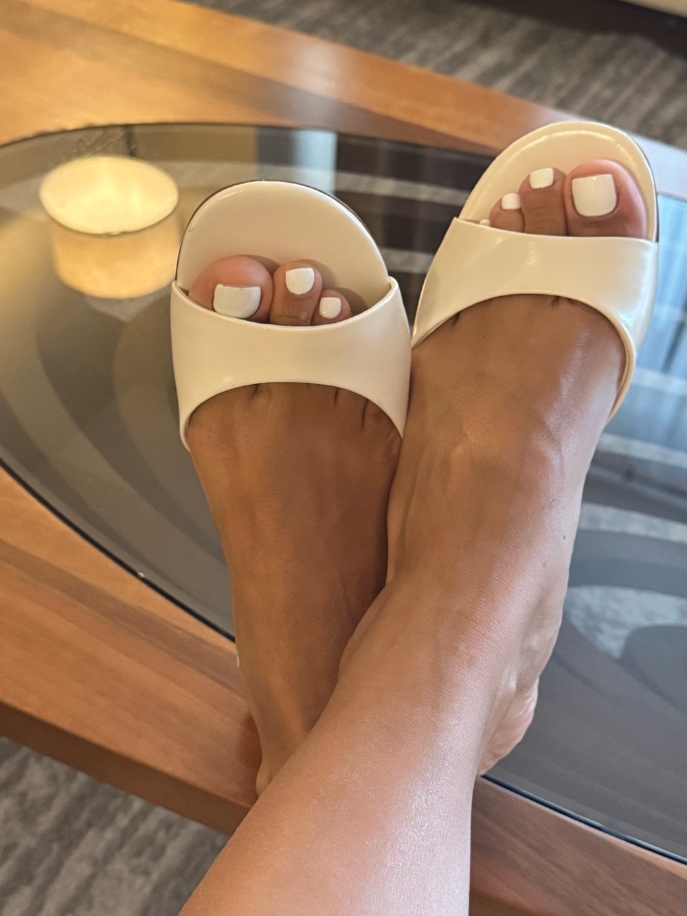 Mango Cream Open-Toe Slide Sandals